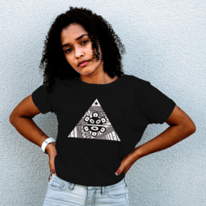 Taíno Sun Pyramid Black Tee w/ White design