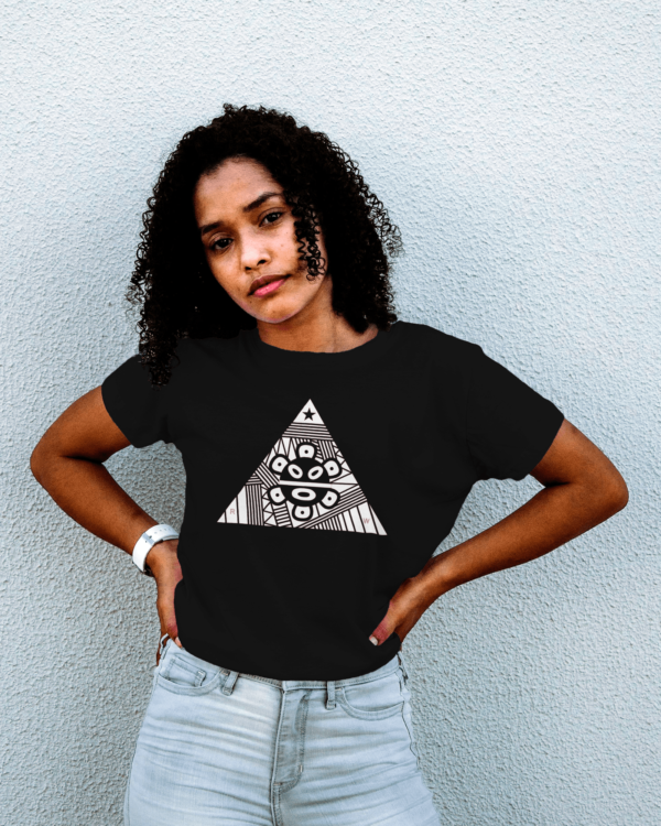 Taíno Sun Pyramid Black Tee w/ White design